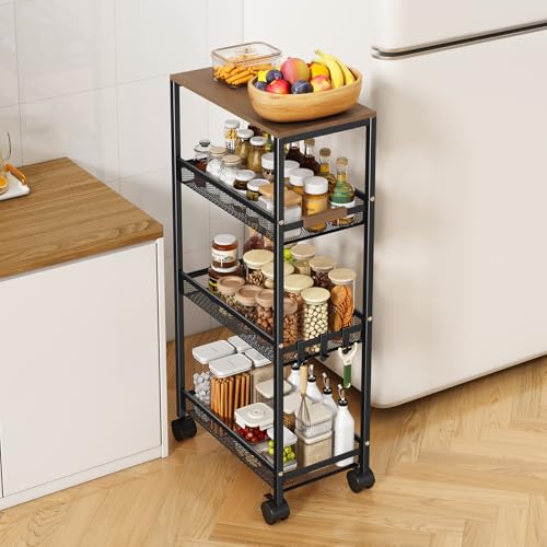 4-Tier Slim Utility Rolling Laundry Cart with Wheels, Easy to Assemble - color: Black, size: 9.1''
