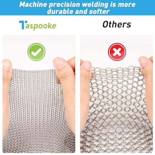 Cast Iron Cleaner and Chainmail Skillet Scrubber - 4''x4'' Upgraded 3.8mm Small Ring, 316L Stainless Steel Fine Rings - Durable Scraper for Skillets, Pans, Griddles & Containers - size: 4''x4''