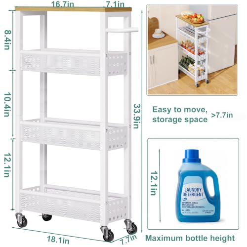 Laundry Room Slim Rolling Cart with Wheels for Between Washer and Dryer Gap - color: Light White, size: 7.1″ Wide