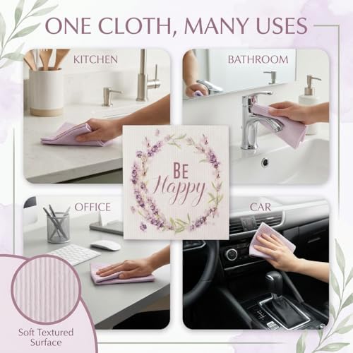 Kitchen Towels Swedish Dishcloths - 6 Count Reusable Paper Towels Washable, Cellulose Sponge Dish Towels for Kitchen Cleaning, Ultra Absorbent Odor Free Eco Friendly Biodegradable Cleaning Rags - color: Lavender Collection