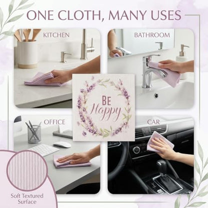 Kitchen Towels Swedish Dishcloths - 6 Count Reusable Paper Towels Washable, Cellulose Sponge Dish Towels for Kitchen Cleaning, Ultra Absorbent Odor Free Eco Friendly Biodegradable Cleaning Rags - color: Lavender Collection