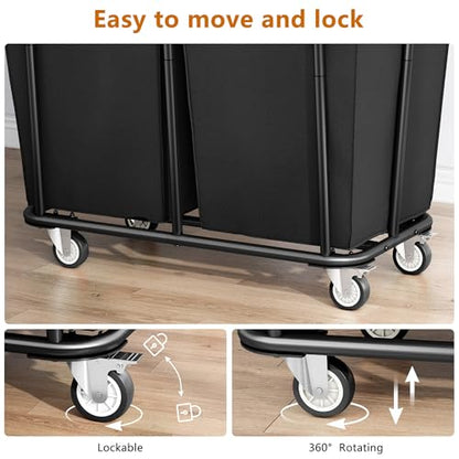 Gewudraw Heavy Duty Laundry Hamper with Wheels 2 Section, 360L, Black - color: Black, size: 2-Section-360L