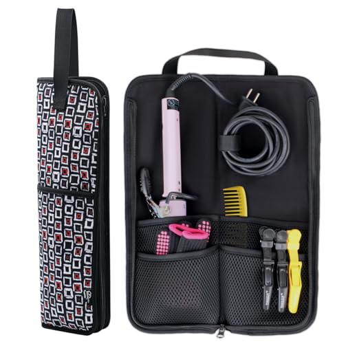 WK IEASON Curling Iron Travel Bag Heat Resistant Hair Tools Travel Bag - color: Black check-Fabric bag