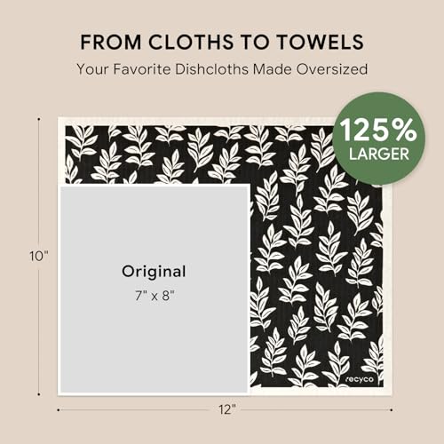 RECYCO Swedish Dishcloths for Kitchen | 4 Pack Oversized Washable Dish Rags | Large Cellulose Reusable Cleaning Paper Towels | Absorbent Counter Dish Cloth Sponge XL Kitchen Wipes, 12" L x 10" W - color: Mystic Meadows - XL 4 Pack