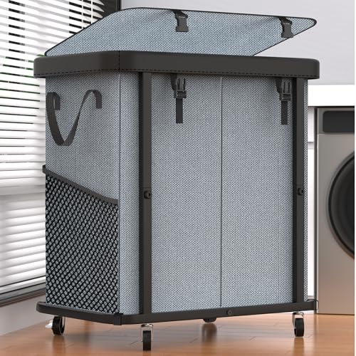 Laundry Basket with Wheels,190L (50 Gal) Laundry Hamper 2 Setion - Gray - color: Gray, size: 2 Section-190L