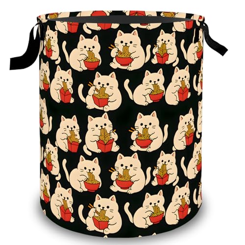 Noodle Cat Laundry Basket Hamper, Organizer Bins Gifts for Women Kids, Cute Kitten Cartoon Foldable Waterproof Clothes Hamper Handles Storage Bucket for Bedroom Bathroom Room Decor 19.7"x15.7" - color: Cat01