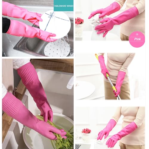 Bamllum 3 Pairs of Rubber Dishwashing Gloves for Kitchen and Household Cleaning – Long Cuff 15", Reusable, Flexible Long-lasting and Non-Slip (Red+Yellow+Green, X-Large) (Pack of 2) - size: XL(Best for Large Hands) (Pack of 2)