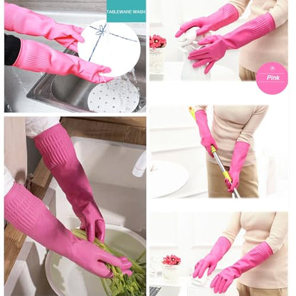 Bamllum 3 Pairs of Rubber Dishwashing Gloves for Kitchen and Household Cleaning – Long Cuff 15", Reusable, Flexible Long-lasting and Non-Slip (Red+Yellow+Green, X-Large) (Pack of 2) - size: XL(Best for Large Hands) (Pack of 2)