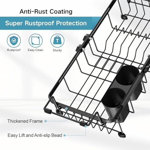 iSPECLE Small Sink Dish Drying Rack - 9.1" W Expandable for RV Apartment - color: Black, size: 9.1" W | Fits Sink 13" - 19" L