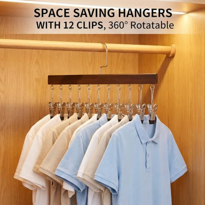 3 PCS Closet Organizer with 12 Clips, Space Saving Legging Hanger 360° Rotating Metal Clip with Silicone Lining Hanger with Clips for Short Skirts,Socks,Bras, Shorts, Underwear, Ties