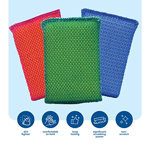 SCRUBIT Multi-Purpose Scouring Pad - Non-Scratch Cleaning Sponges for Pots, Pans, Dishes, Utensils & Non-Stick Cookware - Scrubbing Pads Use for Kitchen, Bathroom - 6 Pack Dish Sponge- (Red) - color: Red