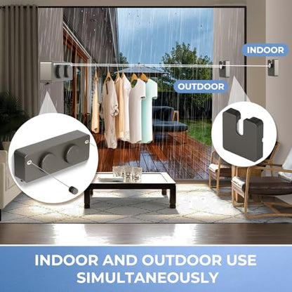 Retractable Clothesline Indoor Outside Heavy-Duty, Upgrade 304 Double Stainless Steel Shower Room Clothes line, Fit Rv Balcony Courtyards Indoor Drying Rack Clothesline, 13.8ft - style: grey