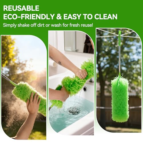 Cobweb Duster with Extension Pole, 3-in-1 Washable Cobweb Duster, Duster with 15-100-Inch Telescoping Pole, Bendable Design for high Ceiling, Fans, Blinds, Furniture