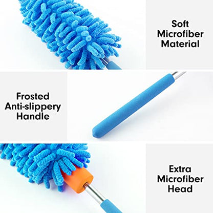 Duster for Cleaning, 10-29" Extension Pole, 2 Washable Heads, Blue - color: Blue, size: 2 Attachments