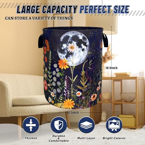 Moon Flowers Laundry Basket Oxford Cloth Hamper18.9"x16.5" - color: Full Moon Floral and Butterfly
