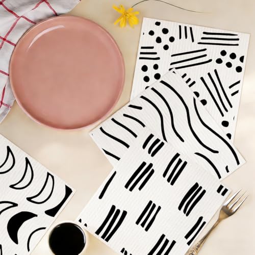 6 Pack Swedish Dishcloths Black White Kitchen Towels 19 - color: Multi 1515