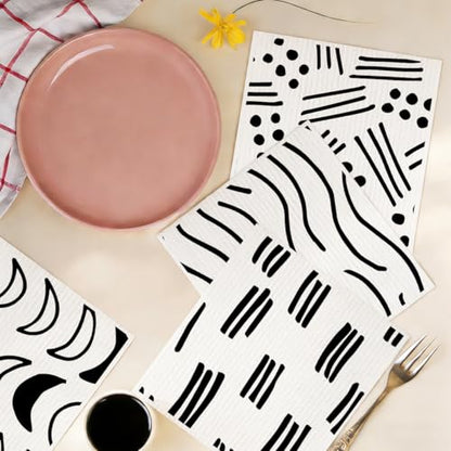 6 Pack Swedish Dishcloths Black White Kitchen Towels 19 - color: Multi 1515