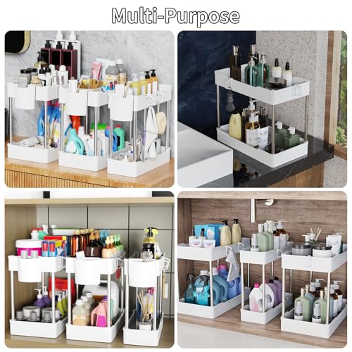 3 Pack Under Sink Organizer Bathroom and Storage Cabinet (White) - color: White