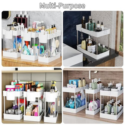 3 Pack Under Sink Organizer Bathroom and Storage Cabinet (White) - color: White