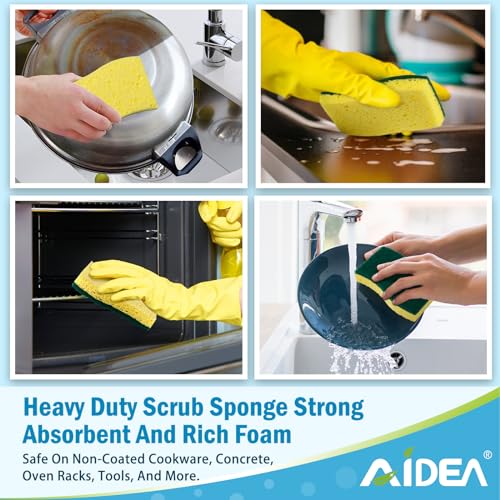 AIDEA Sponges Kitchen, Heavy Duty Scrub Sponge, 6Count, Sponges for Dishes - color: Green