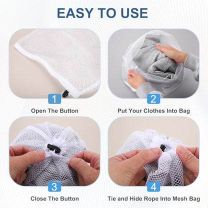 uxcell 2Pcs Mesh Laundry Bag, 19.7x15.7" Large Drawstring Net Laundry Bag Coarse Mesh for Washing Machine for College, Dorm, Travel, Family and Apartment Residents, White - size: M