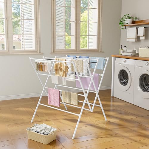 Drying Rack Clothing,12 Drying Poles with Sock Clips Clothes Drying Rack - color: White, size: 30in