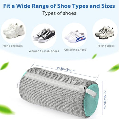 Shoe Bag for Washing Machine, Sneaker Cleaning Bag 2 PCS Set Grey, Fluffy Fiber Inside, Large Size Shoe Washing Machine Bag, 360 Laundry Bag for Tennis Gym Running Trainers Hiking