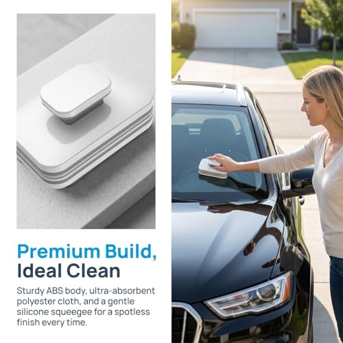 Car Magnetic Windshield Cleaner Tool, Double-Sided Vehicle Window Outside Glass Cleaning Tool with Anti-Falling Rope, Magnet Auto Windshield Wiper for Glass 3-10mm, Universal Fit