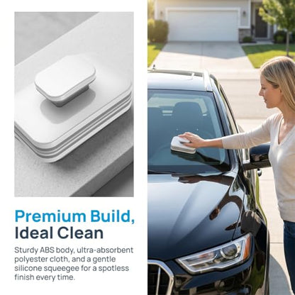 Car Magnetic Windshield Cleaner Tool, Double-Sided Vehicle Window Outside Glass Cleaning Tool with Anti-Falling Rope, Magnet Auto Windshield Wiper for Glass 3-10mm, Universal Fit
