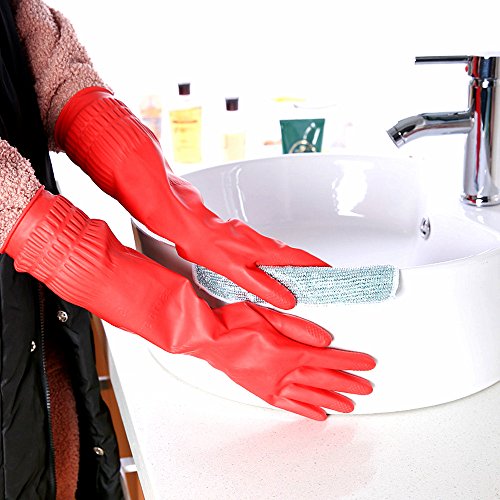 Rubber Cleaning Gloves Kitchen Dishwashing Glove 3-Pairs,Waterproof Reuseable.(Large) - size: Large (Pack of 3)