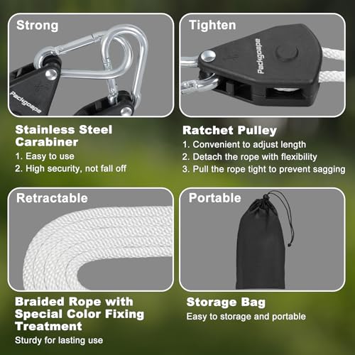 Retractable Travel Clothesline, Portable Clothes Line with Heavy Duty Pulleys & Carabiners, Windproof Clothes Drying Rope for Outdoor Camping, Travel, Indoor Home Use (White, 19 Feet Long) - size: 19 Feet without Clips