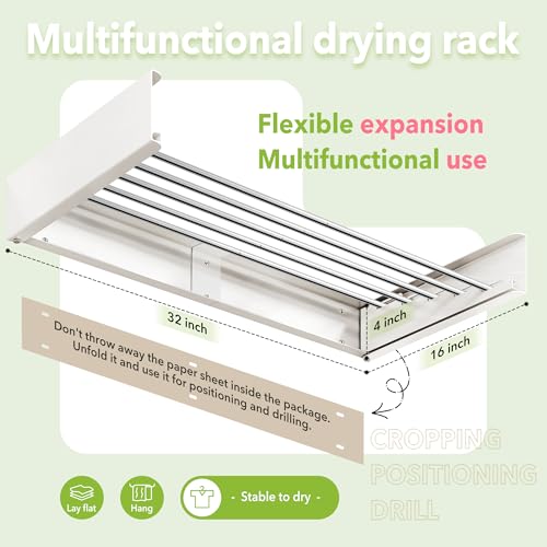 ZdwCyl Wall Mounted Drying Rack,32 inches,Foldbale, Clothes Drying Rack,Laundry Drying Rack Wall Mount,Drying Rack Clothing Space Saver,Retractable,Collapsible,Folding Laundry Rack,White - style: White-Stainless Steel