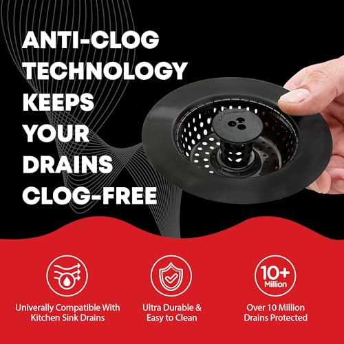 Kitchen SinkShroom Clog-Free Kitchen Sink Drain Strainer with Stopper - Sink Protector for Kitchen Sink, Stainless Steel, Matte Black - size: 1-Pack, style: Strainer with Stopper, Matte Black