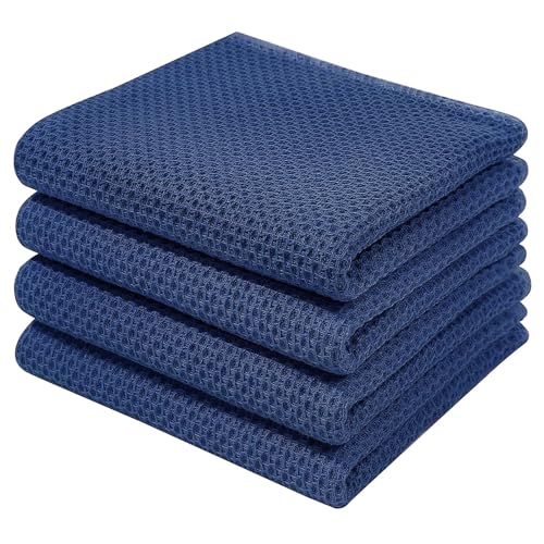 Homaxy 100% Cotton Waffle Weave Kitchen Dish Towels 4-Pack, Navy Blue - color: Navy Blue, size: 13 X 28 - 4 Pack