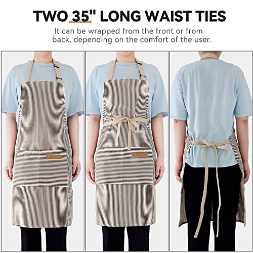 NLUS 2 Pack Cooking Aprons for Women with Pockets, Adjustable Kitchen Bib Aprons Chef Aprons for Women Men(Brown Pinstripes) - color: Taupe