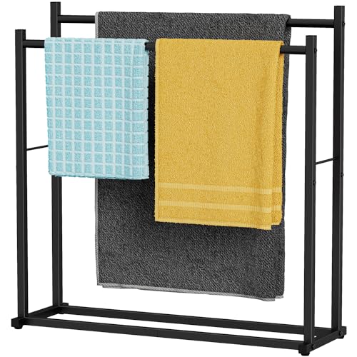 Honiter Towel Racks for Bathroom, 2 Tiers Wider Towel Drying Rack Outdoor, Free Standing Towel Rack, Pool Towel Blanket Stand and Display Rack for Oversized Bath Towels, Black - color: Black, size: 2 Tier