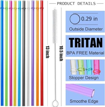 ALINK 13 inch Reusable Plastic Straws, Extra Long Colorful Tritan Tumbler Replacement Straws for Stanley Cups, 1 Gallon, 64/40/ 32 oz Water Bottles, Set of 10 with Brush - style: 13 INCH
