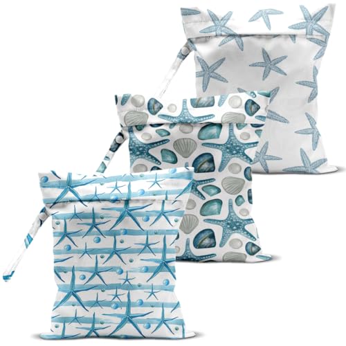 3 Pcs Wet Bag, Wet Dry Bag, Waterproof Bag, Small Laundry Bag, Wet Bag for Pool, Beach, Swimsuit, Makeup Bag, Diapers,Cruise Ship Essentials,Beach Accessories Travel for Women - color: 3PCS Starfish 1