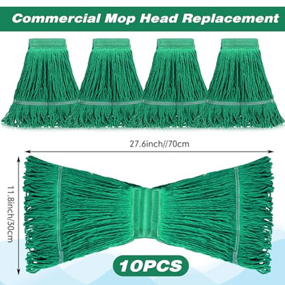 Nuogo 10 Pcs Commercial Mop Head Replacement Floor Cleaning Wet Heavy Duty Commercial Mop Refills General Cleaning(27.6 Inch,Green) - color: Green