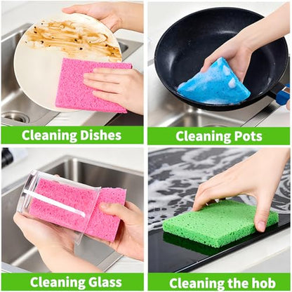 Kitchen Sponges Compressed Cellulose Sponge, Non Scratch Natural Dish Sponge for Kitchen Cleaning Sponges for Dishes Bathroom Cars Pop-up Cleaning Sponge, 8 PCS - color: Multicolor 8 Pack