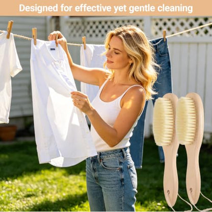 DXary 3 Pack Wood Laundry Stain Brush Very Soft Bristle Shoe Long Handle