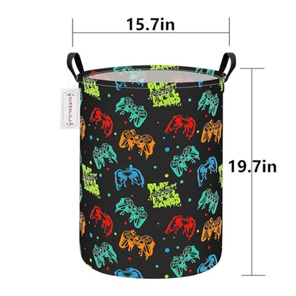 QUEENLALA Foldable Waterproof Round Fabric Laundry Basket Home, Black Game - color: Round-Black Game