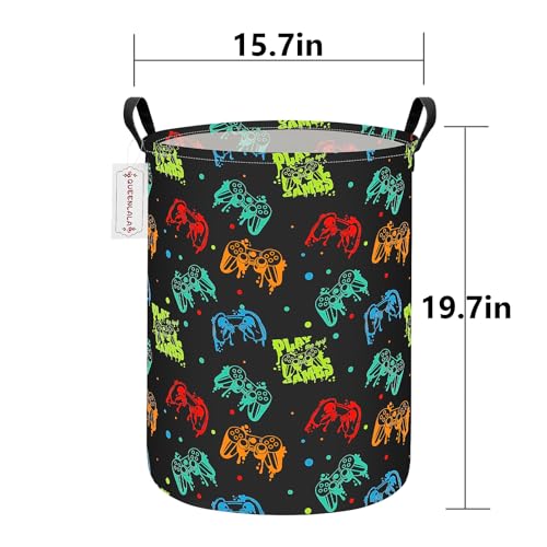 QUEENLALA Foldable Waterproof Round Fabric Laundry Basket Home, Black Game - color: Round-Black Game