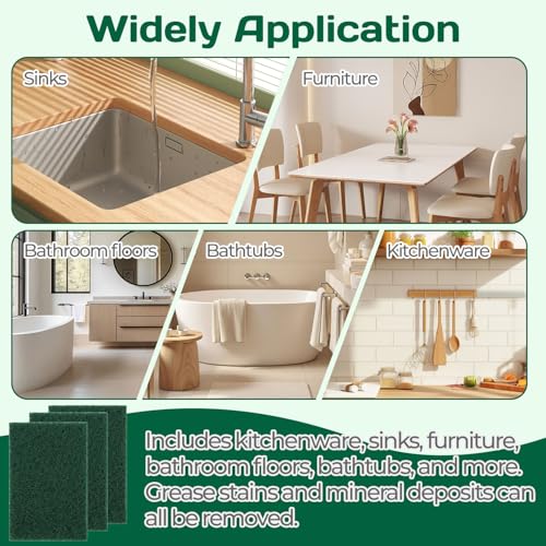 Heavy Duty Scouring Pad 10Pcs Scouring Pads Green Scrubbing Pads for Heavy Duty Cleaning Scrubbing Pads for Kitchen Bathroom Household Cleaning Dish Scrubber Scrubbing Sponges