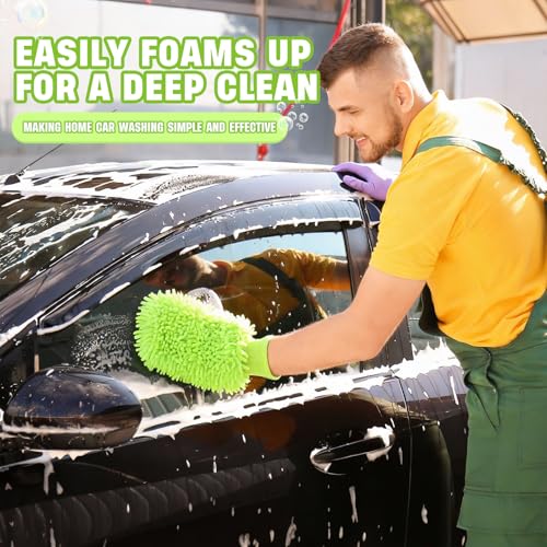 24 Pack Car Wash Mitts Bulk Microfiber Wash Mitts, Lime Green - color: Lime Green
