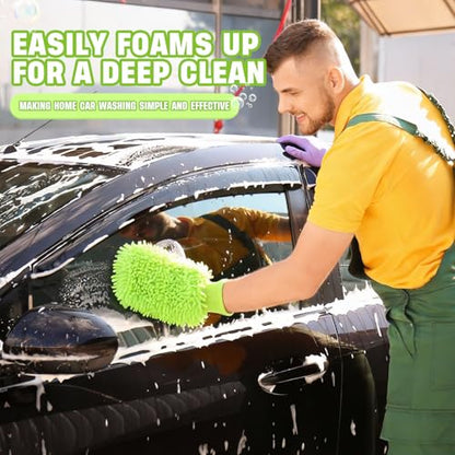 24 Pack Car Wash Mitts Bulk Microfiber Wash Mitts, Lime Green - color: Lime Green