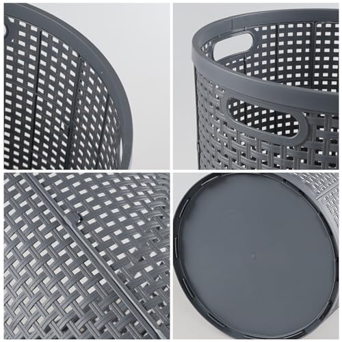 40 L Round Laundry Baskets, Tall Plastic Clothes Hamper, Gray