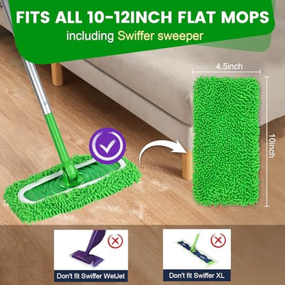 15Pcs Reusable Microfiber Mop Pads Compatible with Sweeper Mop, Replacement Wet Mopping pad Refills & Washable Dry Sweeping Cloths for Surface/Hardwood Floor Cleaning - color: 15 Pack Green