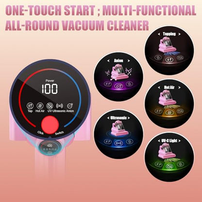 Teant Mattress Bed Vacuum Cleaner, 16 kPa Suction & 253.7nm UV-C, MV-Pink - color: Pink