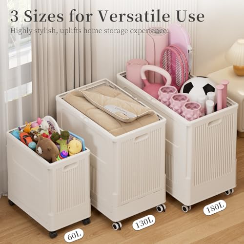 Extra Large Laundry Hamper with Lid Wheels 180L - color: Milky, size: 180L